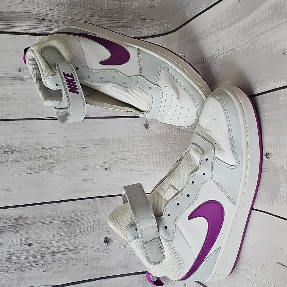 Nike Kids White and Purple High-Top Sneakers